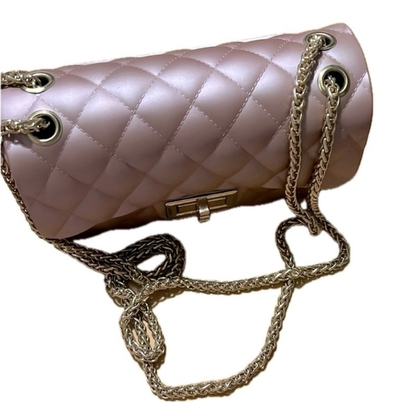 Quilted Matte Pink Rose Gold Jelly Bag Chain Strap - Picture 9 of 10